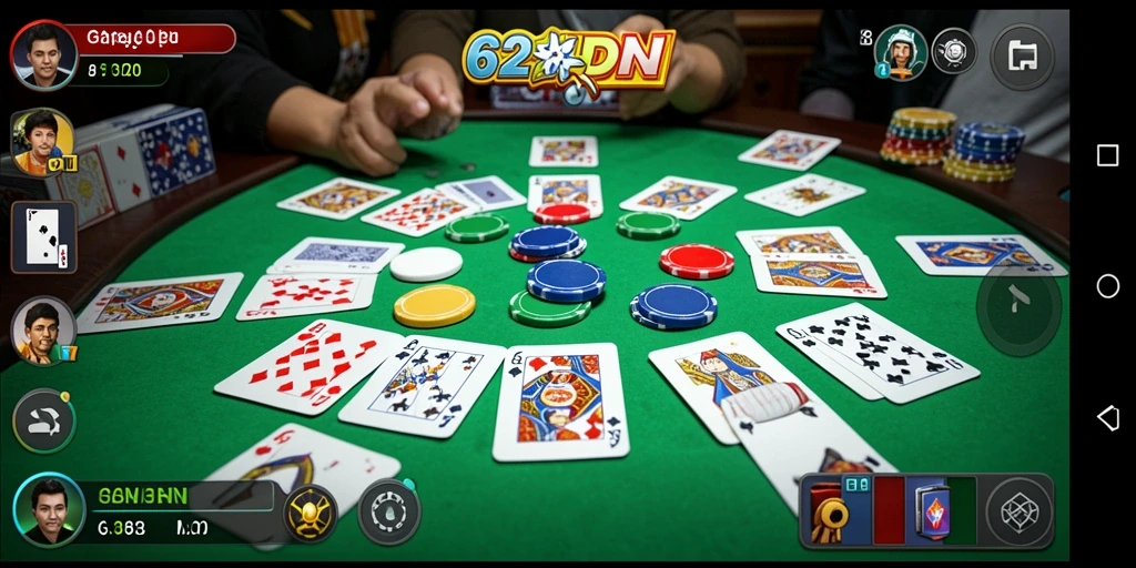Screenshot gameplay 62IDN menampilkan aksi seru permainan Gaple.