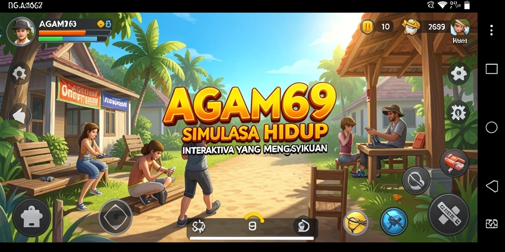 Screenshot AGAM69 menampilkan karakter yang berinteraksi dalam dunia virtual.