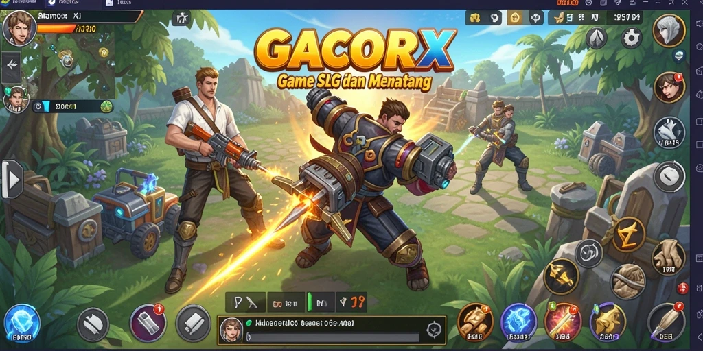 Tangkapan layar utama GACORX menampilkan pertempuran strategis yang intens.