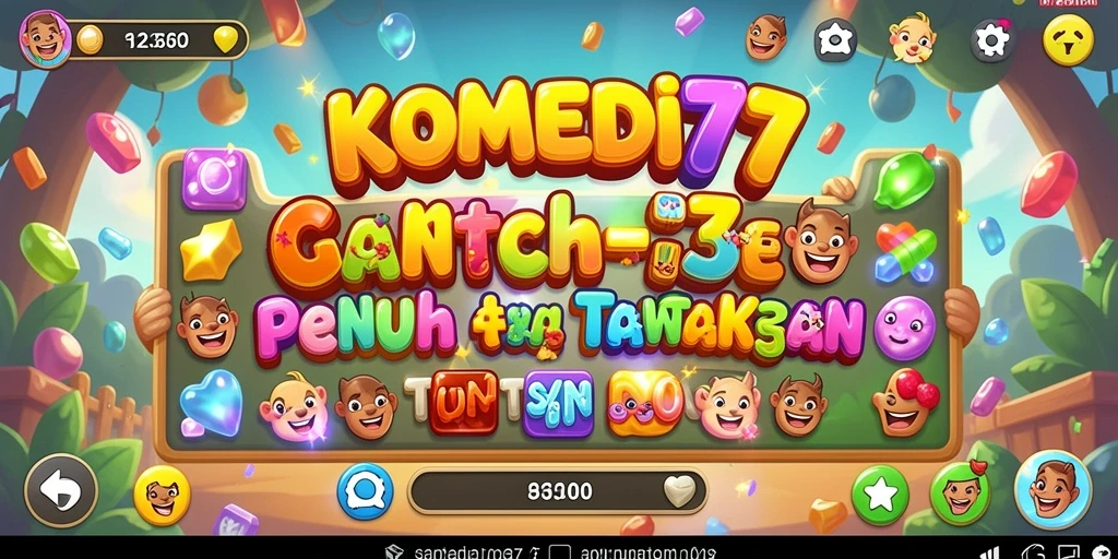 Screenshot gameplay KOMEDI77 dengan objek-objek Match-3 yang ceria.