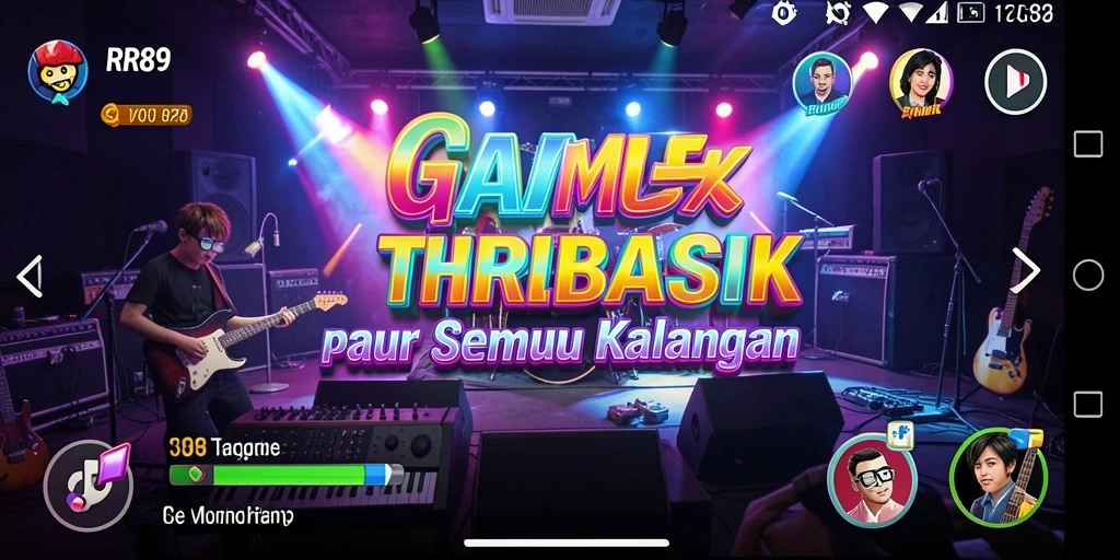 Screenshot gameplay RR89 menunjukkan keseruan bermain musik bersama teman.