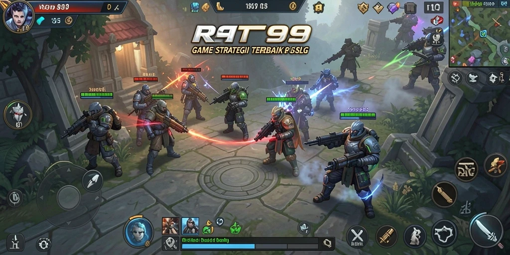 Screenshot gameplay RT99 menunjukkan strategi pertarungan yang mendebarkan.