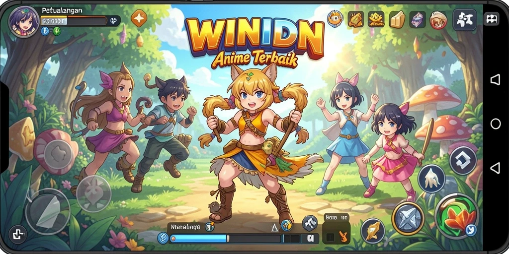 Gambaran aksi seru dari gameplay <strong>WINIDN</strong> yang menampilkan karakter anime.